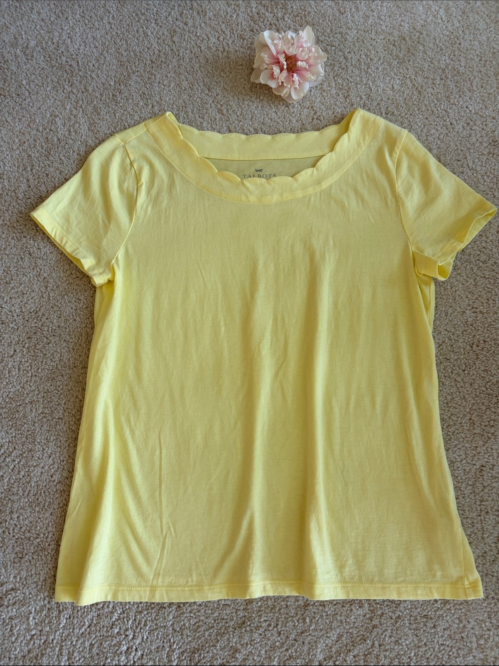 Talbots Scallop Neck Short Sleeve Tee - Light Yellow